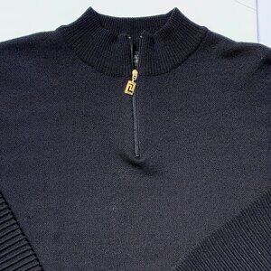 VTG Versace Classic V2 Men’s ¼ Zip Merino Wool Sweater, Blk w/Ribbed Sleeves XB